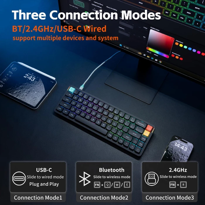 NuPhy Air65 V3 Mac/PC, Nebula Dark, schwarz, hot-swap, Low-Profile Blush nano, USB/Bluetooth, US