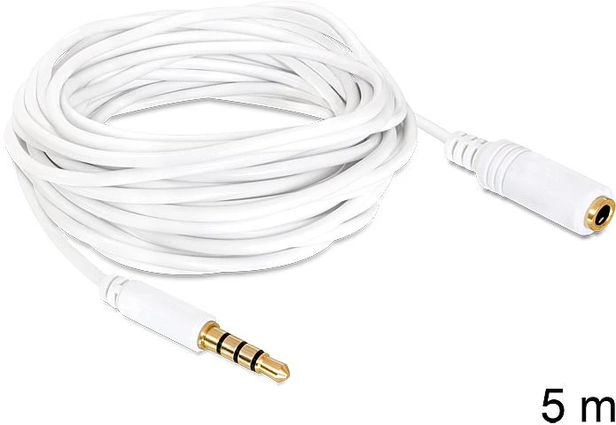 DeLOCK 3.5mm 4-Pin Klinke Verlängerungskabel weiß 5m