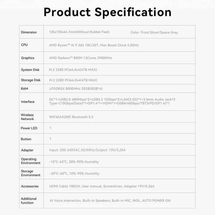 Beelink SER9 Pro, Frost Silver, Ryzen AI 9 365, 32GB RAM, 1TB SSD