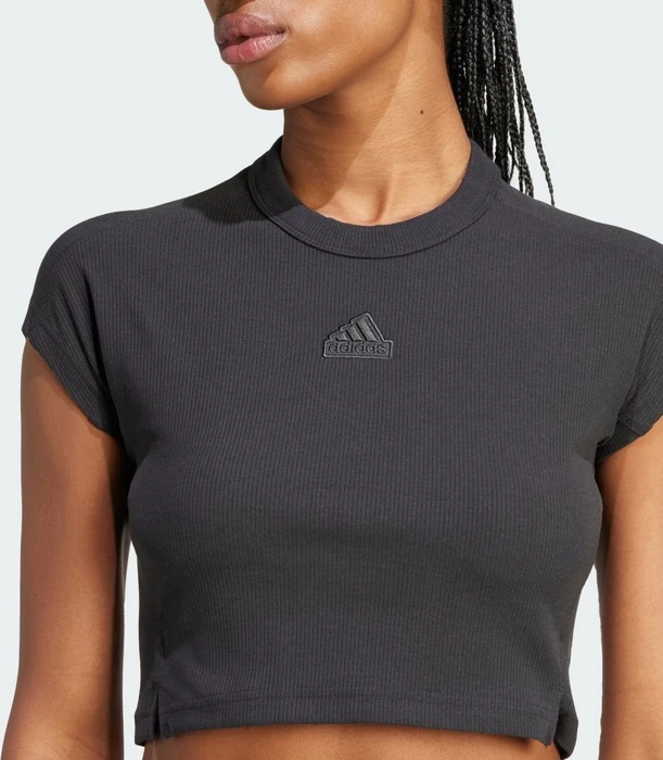 adidas Lounge Ribbed Crop T-Shirt kurzarm schwarz (Damen)