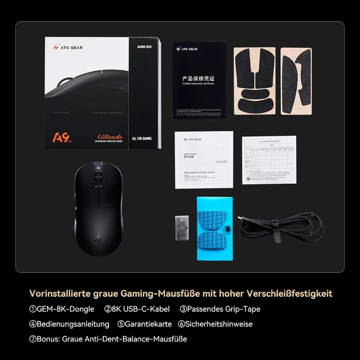 ATK Dragonfly A9 Ultimate 8KHz Wireless Gaming Maus, rot, USB