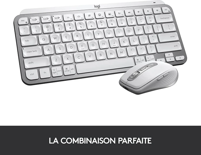 Logitech MX Keys Mini, LEDs weiß, Logi Bolt, Pale Gray, weiß/grau, USB/Bluetooth, FR