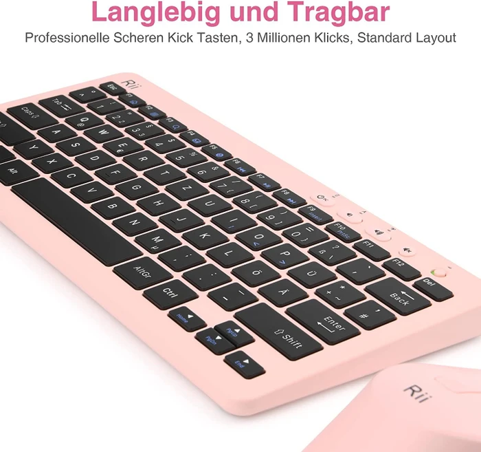Riitek Rii RKM709 Wireless Keyboard and Mouse Combo, rosa, USB, DE