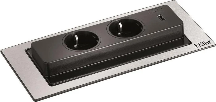 Schulte EVOLine BackFlip zum Einbau in Arbeitsplatten, 2-fach, 1x USB-A, 3m, edelstahl gebürstet