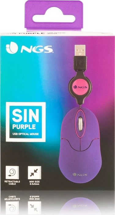 NGS Sin Laptop Mouse with Retractable Cable violett, USB