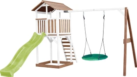 Axi Spielturm Beach Tower mit Rutsche und Nestschaukel braun/weiß/grün
