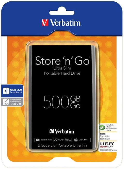 Verbatim Store 'n' Go Ultra Slim, schwarz, 500GB, USB 3.0 Micro-B