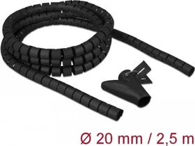 DeLOCK Spiralschlauch Kabelkanal mit Einziehwerkzeug, 20mm, 2.5m, schwarz