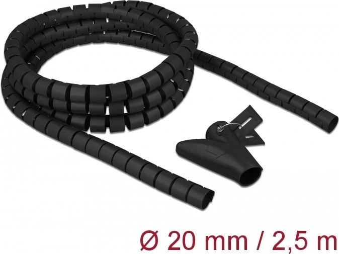 DeLOCK Spiralschlauch Kabelkanal mit Einziehwerkzeug, 20mm, 2.5m, schwarz