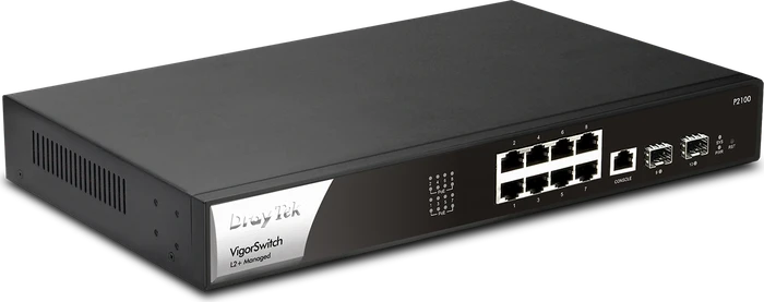 DrayTek VigorSwitch P2100 Desktop Gigabit Managed Switch, 8x RJ-45, 2x SFP, 140W PoE+