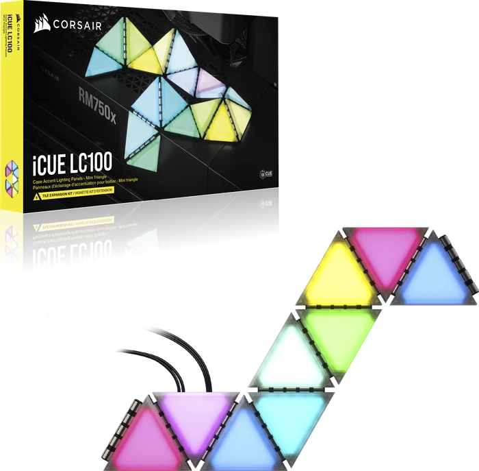 Corsair iCUE LC100 Case Accent Lighting Panels Mini Triangle Expansion Kit, RGB-Beleuchtung, 9er-Pack, schwarz