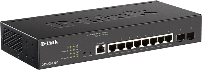 D-Link DGS-2000 Desktop Gigabit Managed Switch, 8x RJ-45, 2x SFP, 65W PoE+