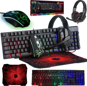 Orzly RX250 4in1 PC Gaming Essential Pack, Tastatur, Headset, Maus und Mousepad, USB, UK