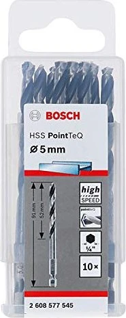 Bosch Professional HSS PointTeQ Spiralbohrer, 5x52x91mm, 10 Stück