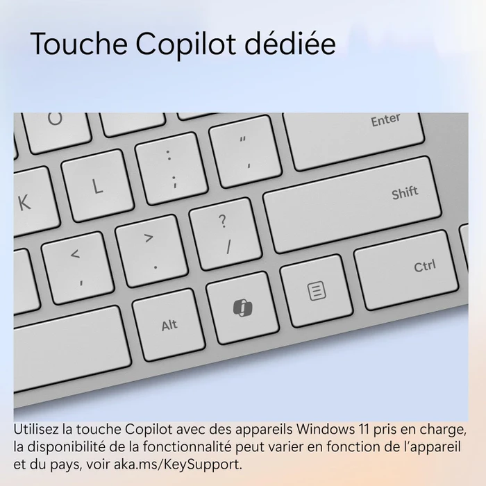 Microsoft Surface Keyboard 2nd Edition, silber/grau, mit Copilot-Taste, Bluetooth, FR