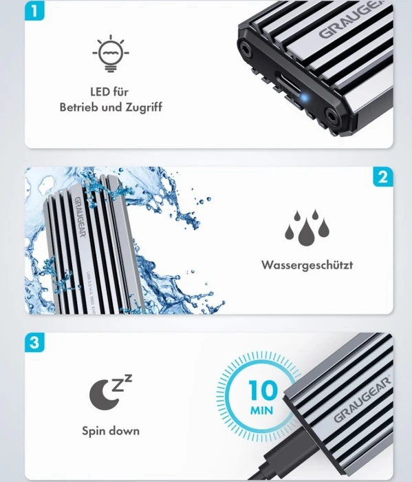 Graugear G-M201-AC-10G Externes Gehäuse für M.2 NVMe SSD, USB-C 3.1