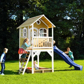 Axi Spielhaus Sarah braun/weiß mit Rutsche blau