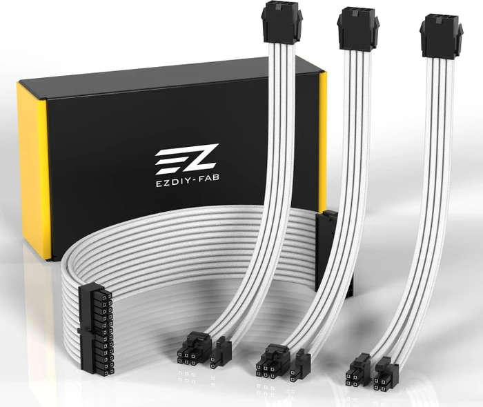 EZDIY-FAB Cable Extension Kit, 1x 24-Pin, 1x 4/8-Pin ATX, 2x 8-Pin PCIe, 18AWG, weiß/schwarz