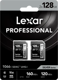 Lexar Professional 1066x Silver Series R160/W120 128GB, UHS-I U3, Class 10, 2er-Pack