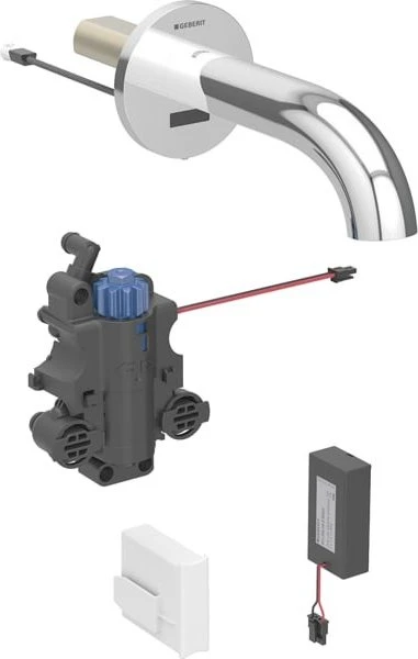 Geberit Piave Waschtischarmatur mit Batteriebetrieb und Thermostatmischer 17cm für UP-Funktionsbox glanz-verchromt