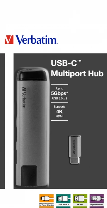 Verbatim Multiport Hub, USB-C 3.0 [Stecker]