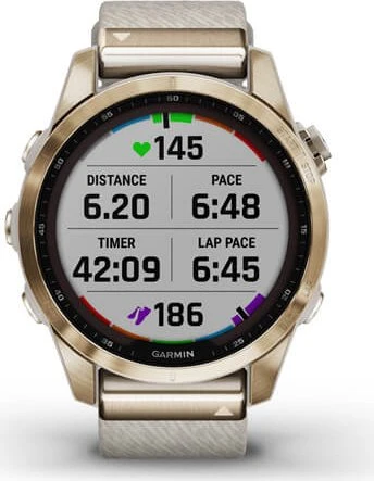 Garmin Fenix 7S Sapphire Solar cream gold titanium/cream heather