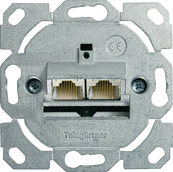 Telegärtner AMJ45 8/8 K Up/0 Cat6A ohne Zentralplatte, geschirmt für Brüstungskanal, Cat6a Anschlussdose Unterputz, 2x RJ-45