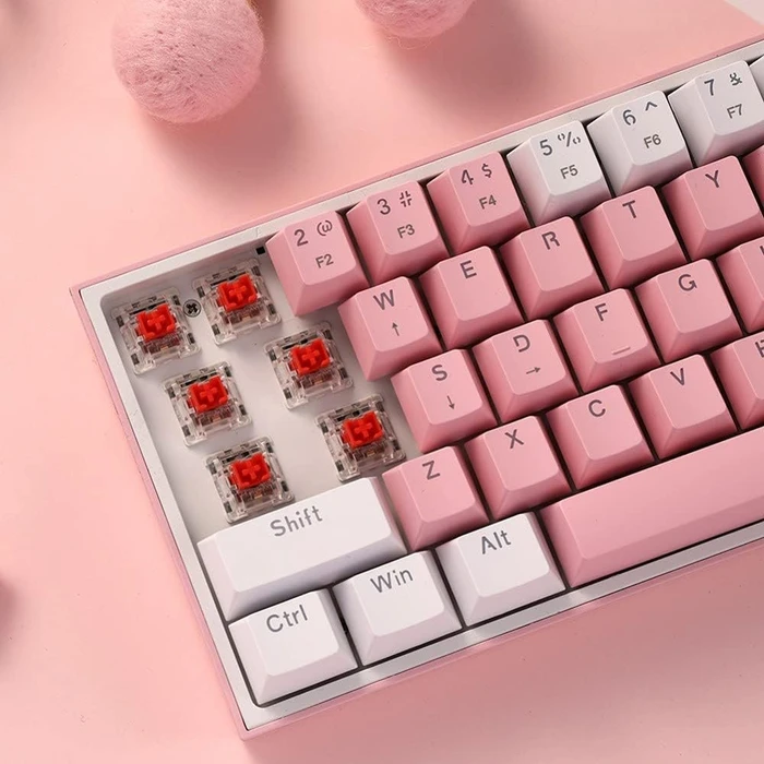 Redragon K617 Fizz, 60%, rosa/weiß, LEDs RGB, hot-swap, Outemu Red, USB, US