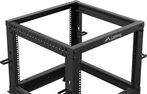 Lanberg Open Rack Series 19" Open Frame Rack 9HE, 4-Pfosten, mit Rollen, Flat Pack, tiefenverstellbar, 576-1033mm, RAL 9004, 657mm tief