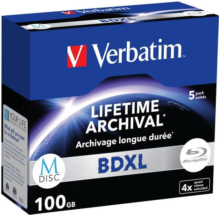 Verbatim M-DISC BD-R XL 100GB, 4x, 5er Jewelcase, printable
