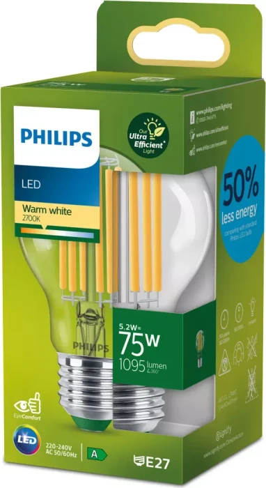 Philips LED CLA 75W A60 E27 CL UE SRT4 5.2W/827