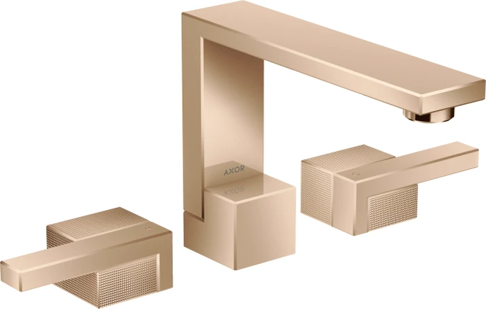 Hansgrohe AXOR Edge 3-Loch Waschtischarmatur 130 mit Push-Open Ablaufgarnitur diamantschliff polished red gold
