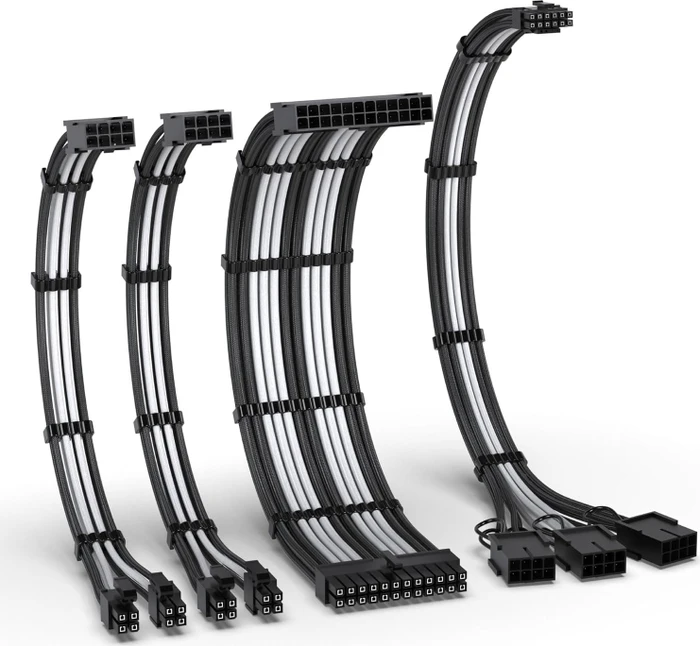 EZDIY-FAB 12VHPWR Cable Kit, 1x 24-Pin, 2x 4/8-Pin ATX, 1x 12VHPWR/3x 8-Pin PCIe, 16AWG, schwarz/weiß