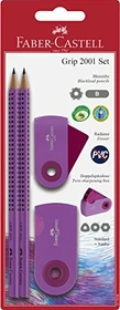 Faber-Castell Grip 2001 Bleistift B graphit, berry pink, Radierer, Anspitzer, 4er-Set