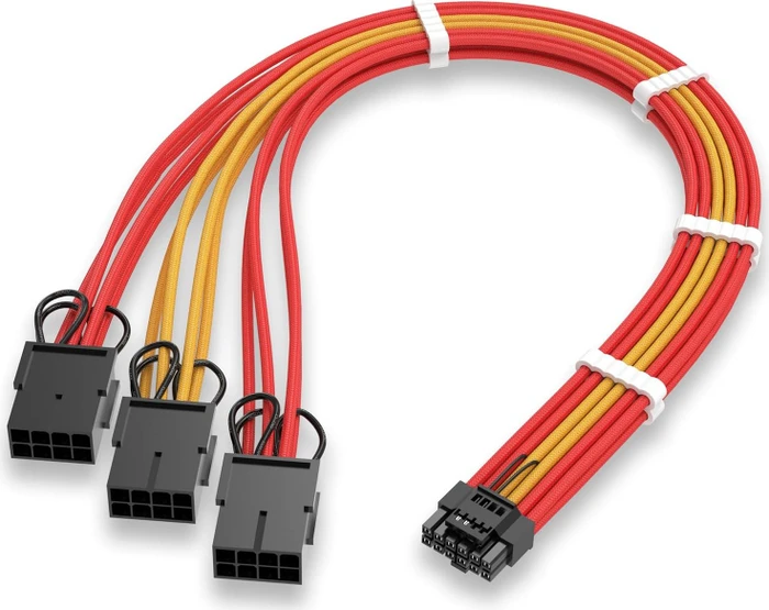 EZDIY-FAB 12VHPWR Kabel, 3x 8-Pin PCIe Buchse auf 16-Pin PCIe 5.0 12VHPWR Stecker, Adapterkabel, 16AWG, rot/gelb, 35cm