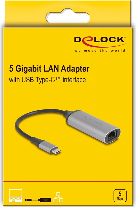 DeLOCK USB Type-C Adapter zu 5 Gigabit LAN, RJ-45, USB-C 3.1 [Stecker]