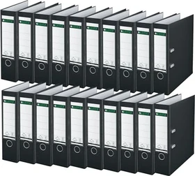 Leitz Qualitäts Ordner 2-Ring 180° Plastik, 80mm, A4, schwarz, 20er-Pack