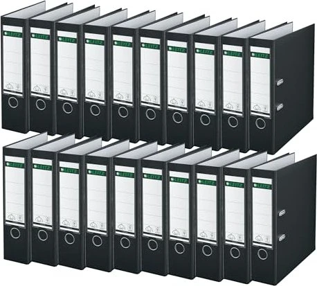 Leitz Qualitäts Ordner 2-Ring 180° Plastik, 80mm, A4, schwarz, 20er-Pack