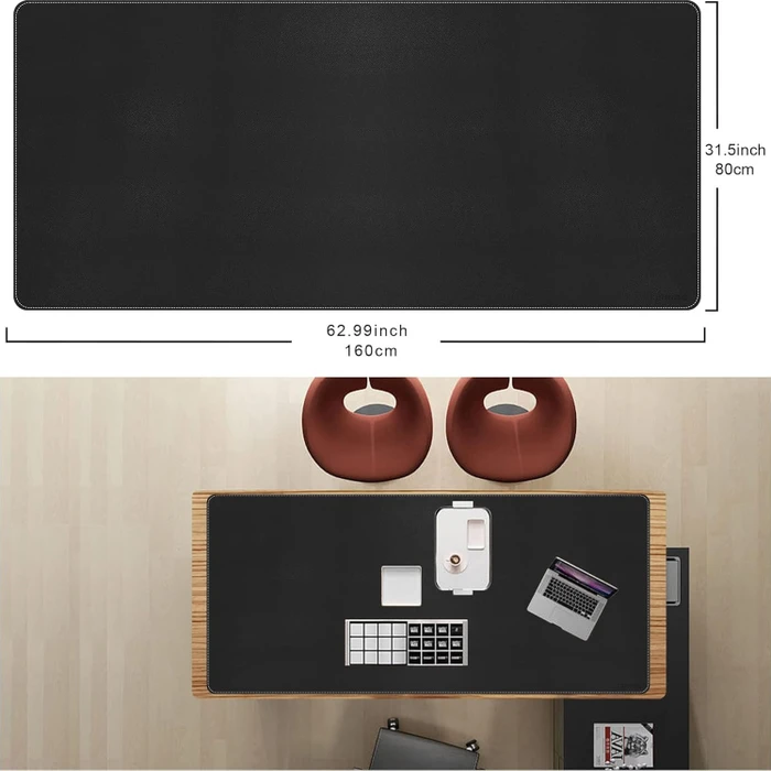 Cennbie Schreibtischunterlage Leder, Mauspad 4XL, 1600x800mm, schwarz
