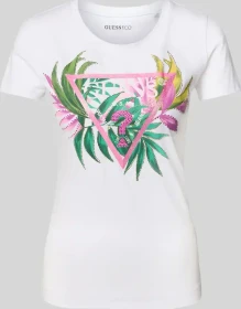 Guess Slim Fit Logo-Dreieck T-Shirt kurzarm weiß (Damen)
