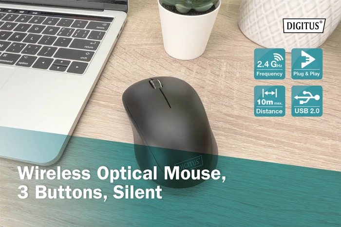 Digitus Silent Wireless Optical Mouse, 3 Tasten, schwarz, USB