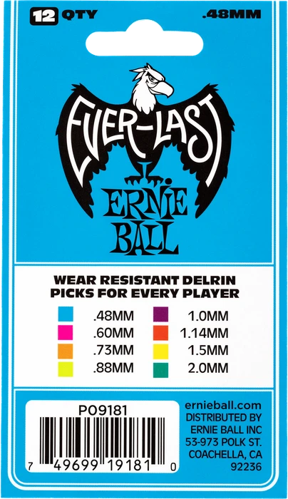 Ernie Ball Blue Everlast Pick, .48mm, 12-Pack