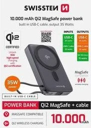 Swissten Powerbank Magsafe mit integriertem USB-C-Kabel 10000mAh schwarz