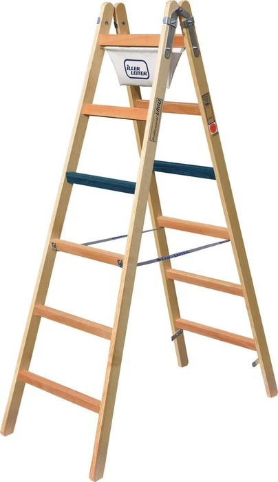 Iller Leiter Ergo Plus Professional Holz-Breitsprosse 2-tlg. Stehleiter, 2x 14 Stufen
