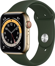 Apple Watch Series 6 (GPS + Cellular) 44mm Edelstahl gold mit Sportarmband zyperngrün