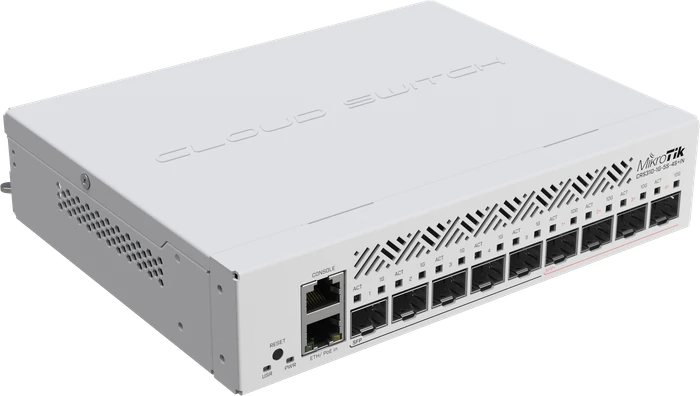 MikroTik Cloud Router Switch CRS310 Desktop Gigabit Smart Switch, 5x SFP, 4x SFP+, 1x RJ-45, PoE+ PD