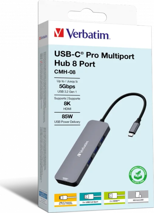 Verbatim USB-C Pro Multiport Hub CMH-08, USB-C 3.0 [Stecker]