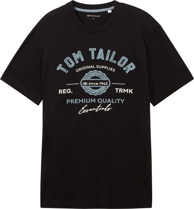 Tom Tailor Logo-Print T-Shirt kurzarm schwarz (Herren)