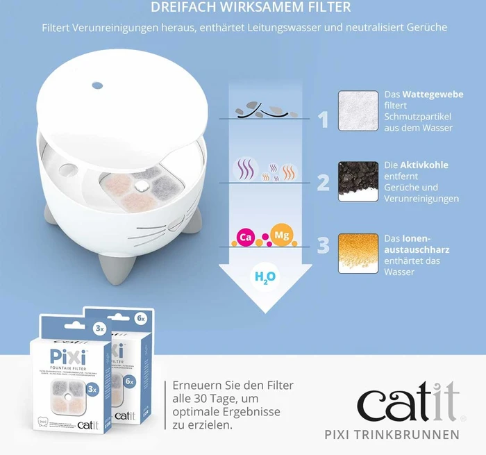 Catit PIXI Trinkbrunnen, LED-Statusanzeige, Trockenlaufschutz, 2.5l, weiß