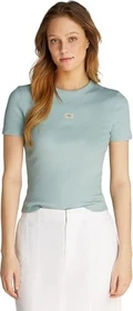 Calvin Klein Woven Label Rib Slim Fit T-Shirt kurzarm cloud blue (Damen)